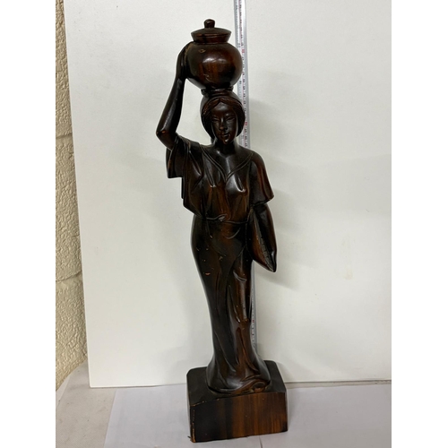 6 - WOOD CARVED FIGURE OF WOMAN