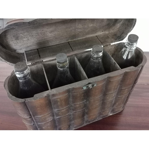 11 - Large Four-Berth Vintage Bottle Holder w/original branded glass bottles