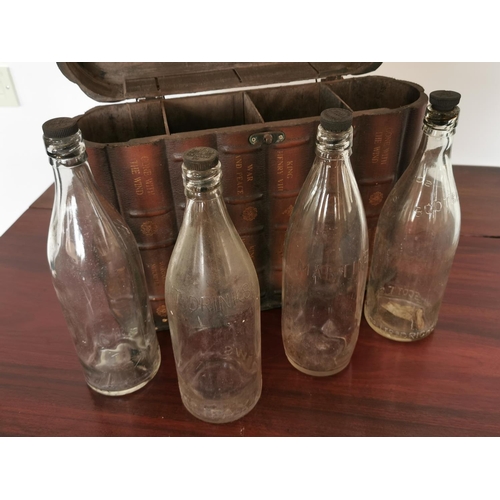 11 - Large Four-Berth Vintage Bottle Holder w/original branded glass bottles