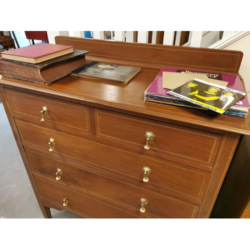 121 - Edwardian Inlaid Wood 2-over-3 Chest of Drawers H120 cm x W107cm xD49cm