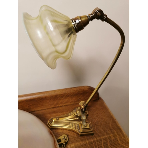 124 - Edwardian Lustre Light Fitting plus Green Vaseline Glass Lamp