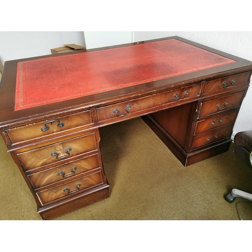 154 - Mahogany Leather Top Partners Pedestal Desk (153 x 92 x 76.5h) & Chair (120cm high) - COLLECTION NOT... 