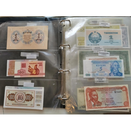 207n - Two Folders of Various Worldwide Currency Banknotes inc Brazil, China, Surinam, France etc