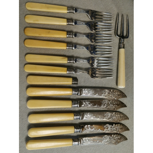 238 - Collection of Bone Handled Silver Collared and Silver Body Knives and Forks