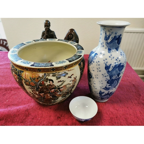 273 - Japanese Satsuma Planter + Pair of Chinese Ceramics