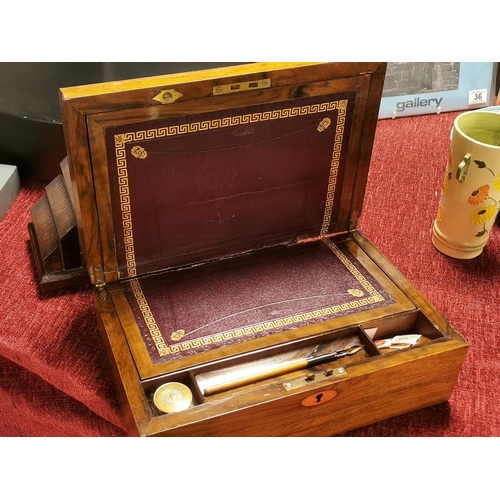 32 - Good Quality Antique Walnut Topped Writing Box w/inkwells - marked 'Jane Taylor 1876' to the top - 3... 