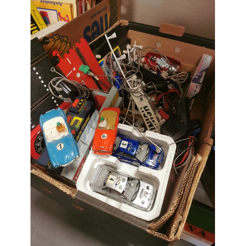 234 - Box of Scalextric Motor Racing Equipment Toys inc Subaru Cars