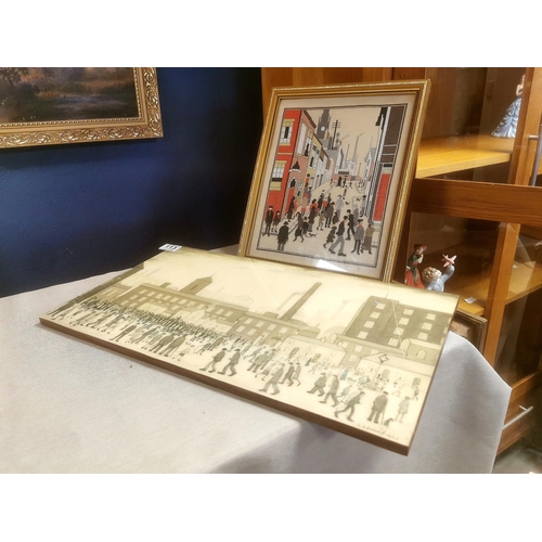 113 - LS Lowry Embroidered Piece + 1928 Signed 'Outside the Mil' on wood block