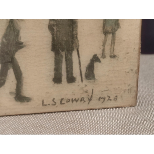 113 - LS Lowry Embroidered Piece + 1928 Signed 'Outside the Mil' on wood block