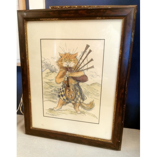 113a - Collection of Six Louis Wain Cat Character Pieces inc some pencil sketches