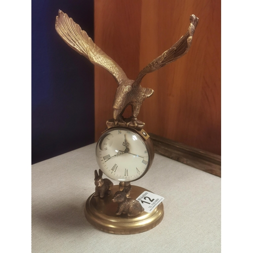 12 - Vintage Brass Spherical Eagle Desk Clock - 21cm High