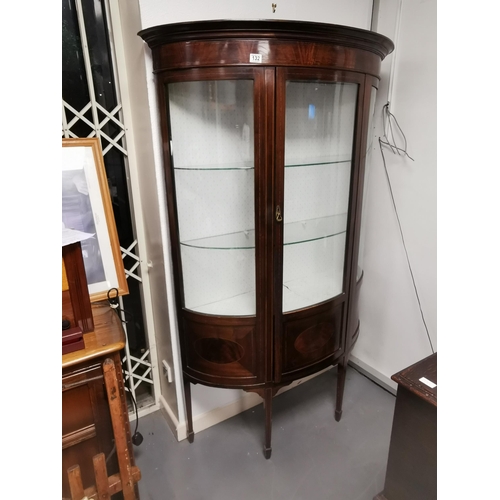 132 - Edwardian Inlaid Wood Bow-Fronted Glass Display Cabinet