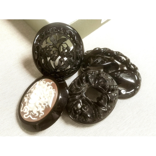 143 - Set of Four Large Whitby Jet Jewellery Brooches