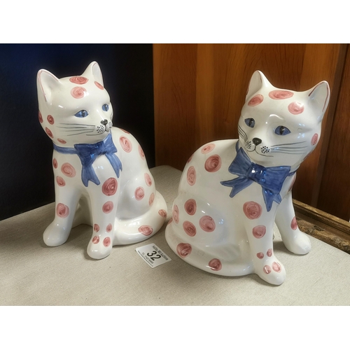 32 - Pair of Rye Pottery Cat Figurines 20 cm High