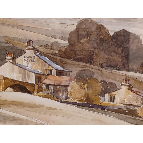 63 - Countryside Watercolour of a Yorkshire Scene w/Crown Hotel by local artist Peter Wood