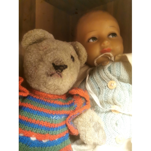 206 - Early Teddy Bear + a Vintage Doll