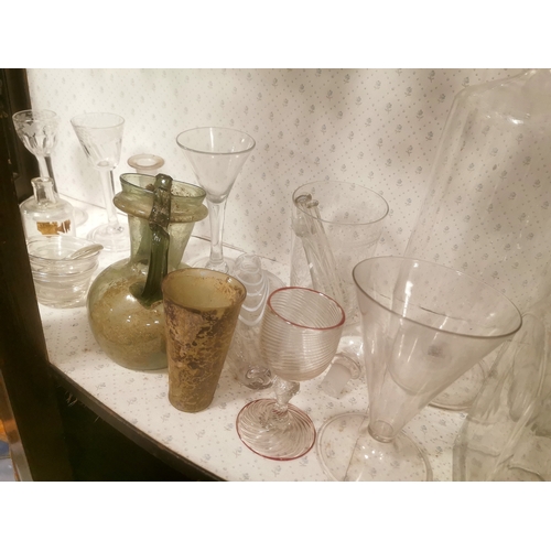 132d - Two Shelves of Antique Victorian Glassware and Glasses