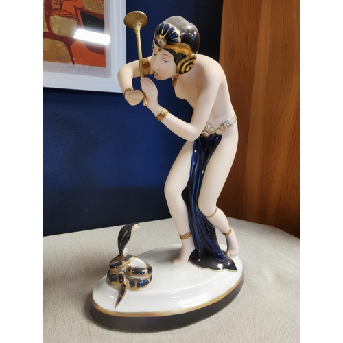 10 - Royal Dux Bohemia 1930's Art Deco Style Snakecharmer Figure, 23cm high