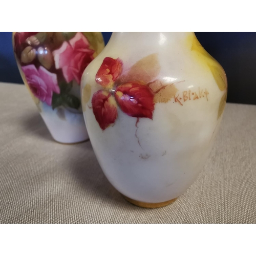 112 - Pair of late 19th Century Royal Worcester Floral and Fruits Vases, one signed by Kitty Blake - 11 an... 