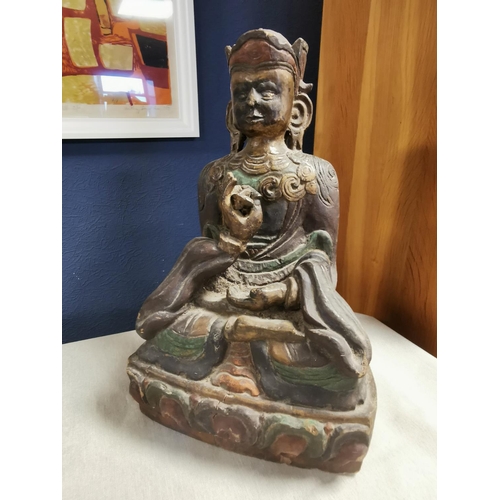 21 - Carved Asian Wooden Buddha Figure - origin possibly India or Sri Lanka with mark to base, 35cm high