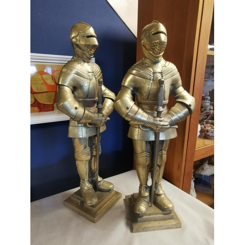 3 - Pair of Brass Fireside Companion Knights of Armour Figures, 64cm high