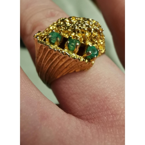 349 - Antique Gold & Emerald Dress Ring - includes indistinguishable hallmark - to be checked for gold con... 