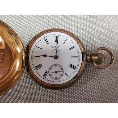 355 - Gold-Plated Swiss Made New Haven Watch Co Pocketwatch w/Diana inscription to inner