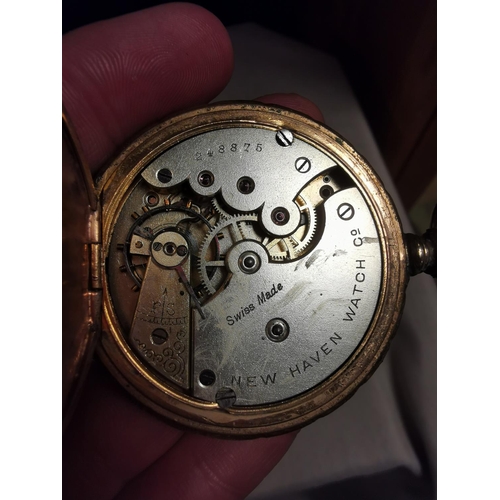 355 - Gold-Plated Swiss Made New Haven Watch Co Pocketwatch w/Diana inscription to inner