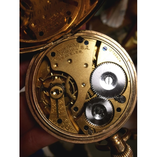 358 - Waltham American Traveller Swiss Made Gold-Plated Pocketwatch