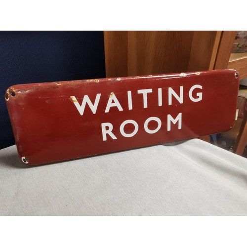 39 - Vintage Railwayana Train Station Dark Red Waiting Room Sign, 45.5x14.5