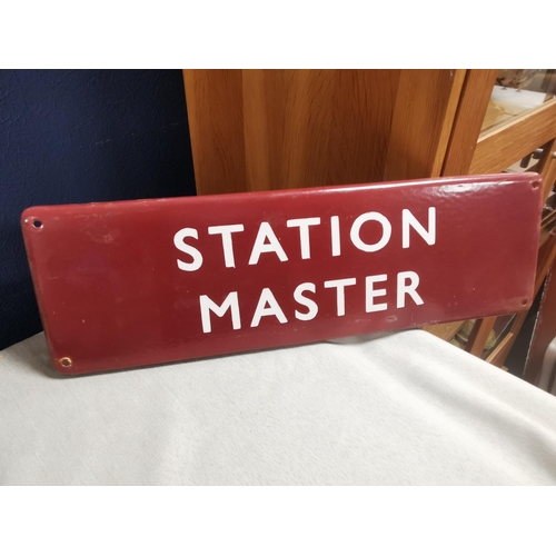 40 - Vintage Railwayana Train Station Dark Red Station Master Sign, 45.5x14.6