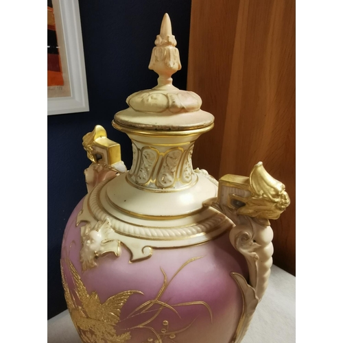 41 - 1894 Royal Worcester Lidded Urn (38cm high) + a Worcester Small Blush Floral Vase