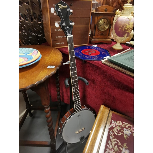 43b - Boxed Redwood Open-Back Banjo Guitar - Musical Instrument - inc shipping box