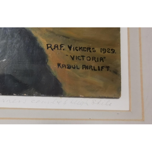 53 - Interesting RAF Vickers 1929 Kabul Airlift Framed Oil on Board by Richard Fisher, 61x71cm