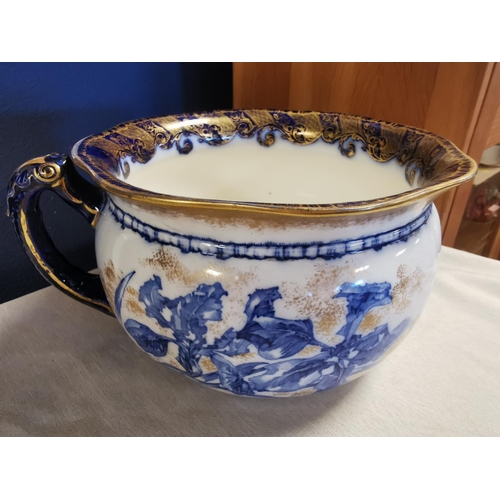 6 - Antique Late 19th Century IRIS Royal Doulton Burslem Ivory, Blue & Gold Wash Jug & Bowl, bowl diamet... 