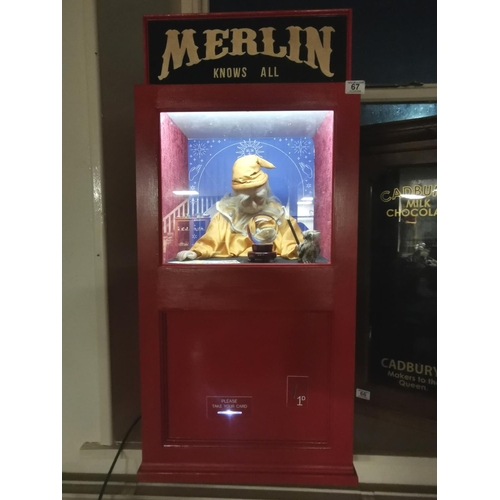 67 - Merlin Knows All' Automaton Fortune Teller Puppet Old Penny Slot Machine - plugs in and in working o... 