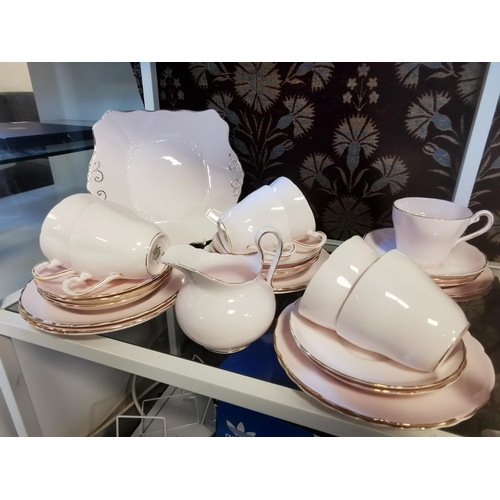 91c - Pair of 1930's Pink and Floral Tuscan Tea Services