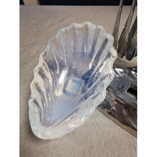 97 - 1930's French Art Deco Oyster Pick Set w/opalescent glass dish - 11.5cm high