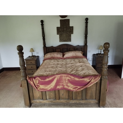 159h - Handmade Bespoke Oak Four Poster Bed + a Vintage Handmade Oak Single Bed