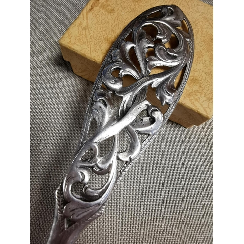 88a - Norwegian Hallmarked Silver Serving Spoon by Magnus Aase, with floral handle design and hand planish... 