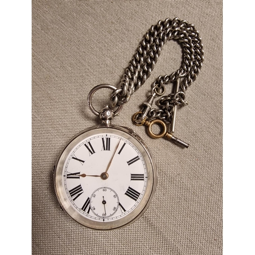 192 - Birmingham Hallmarked Silver Pocketwatch w/an Albo Silver Albert Chain