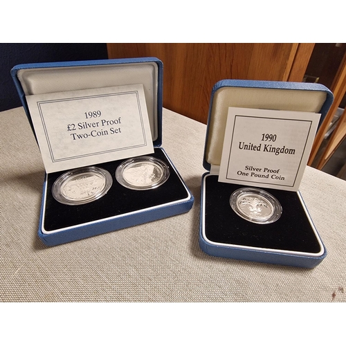 198 - Trio of £2 and £1 Royal Mint Silver Proof Coins - approx 42g total