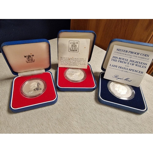 200 - Trio of Guernsey, Charles & Diana and 1977 Jubilee Silver Proof Coins - 85g total