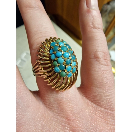 204 - Turquoise Gold Ring (size P) & Similar Turquoise & Gold Drop Earrings - Not Hallmarked