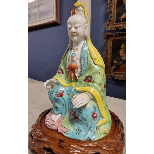 46 - Handpainted Early Chinese Bodhisattva Deity Figure & Base