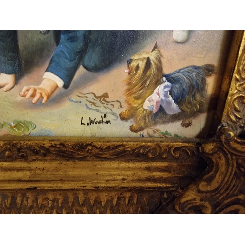 57 - Pair of Antique Ornately Gilt Framed Childhood Victorian Scenes, signed 'Treacher' & 'L Wolson', bot... 