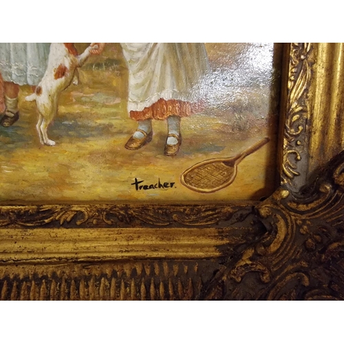 57 - Pair of Antique Ornately Gilt Framed Childhood Victorian Scenes, signed 'Treacher' & 'L Wolson', bot... 