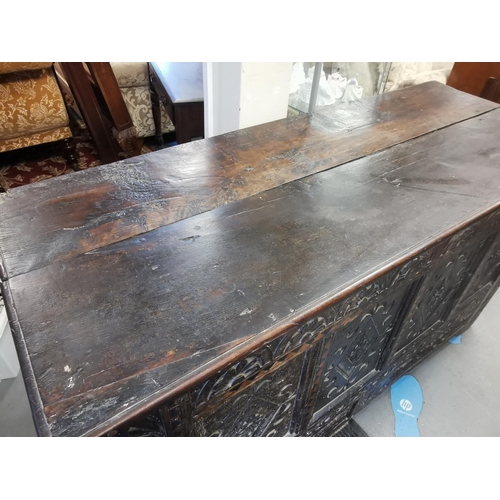 81 - Early 18th Century Heavily Carved Mule Chest, possibly earlier and Celtic or French in Design