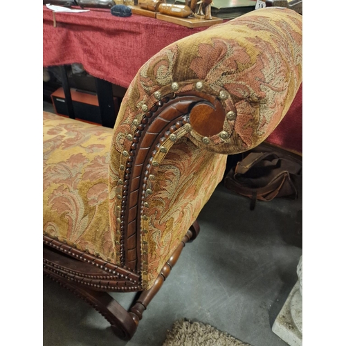 9 - Antique Edwardian Floral Upholstered Rolled Arm Bench