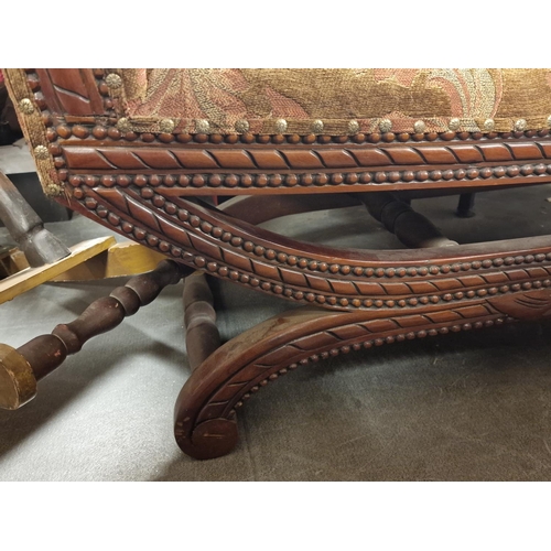 9 - Antique Edwardian Floral Upholstered Rolled Arm Bench